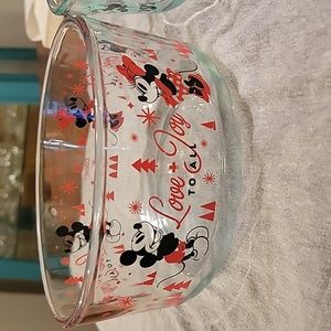 2 Mickey and Minnie Mouse "Love + Joy To All"  Pyrex Glass Food Storage Bowls
